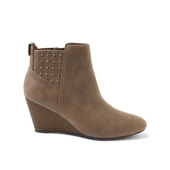 NWT XOXO Womens Brown Studded Barnett Round Toe Wedge Zip-Up Booties 8.5 - Picture 2 of 5